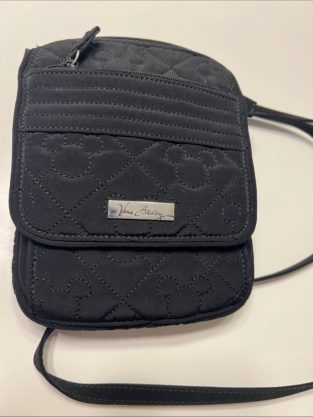 Vera Bradley Disney Parks Black Quilted Crossbody with Mickey Head Stitching
